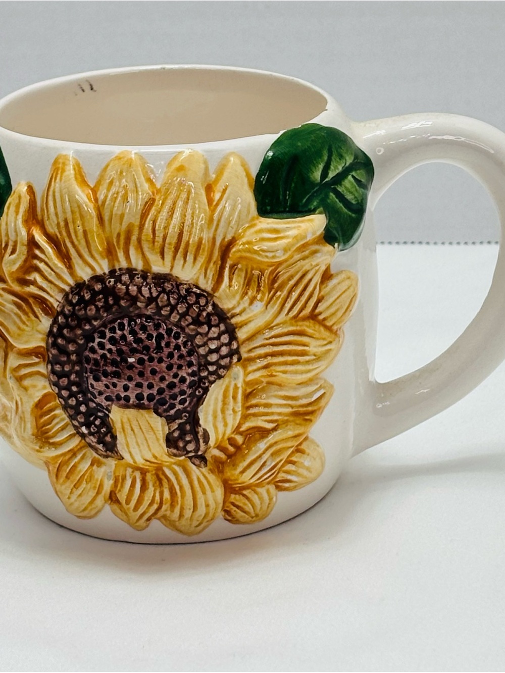 Hand-Painted Sunflower Ceramic Mug - Yellow & Green